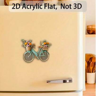 1 miếng dán tủ lạnh từ tính hình xe đạp hoa, thích hợp cho tủ lạnh, máy rửa chén và tủ đông. Với keo dán bền màu, mặt sau từ tính có thể tháo rời, nam châm trang trí (không để lại cặn). Thiết kế phẳng 2D, phù hợp cho cả bốn mùa và 11 ngày lễ.