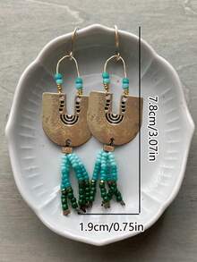 1 Đôi bông tai tua rua đính hạt hình chữ U kiểu Bohemian cổ điển thời trang, mặt dây chuyền kim loại nhiều màu sắc, phù hợp cho phụ nữ đeo hàng ngày, dự lễ hội và các dịp lễ. - Nhiều màu - Xem 5