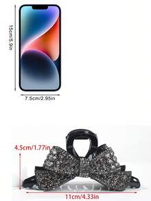 1个女士黑色植绒双面心形字母交叉发夹，时尚简约设计，适合日常佩戴 - 彩色 - 查看 3