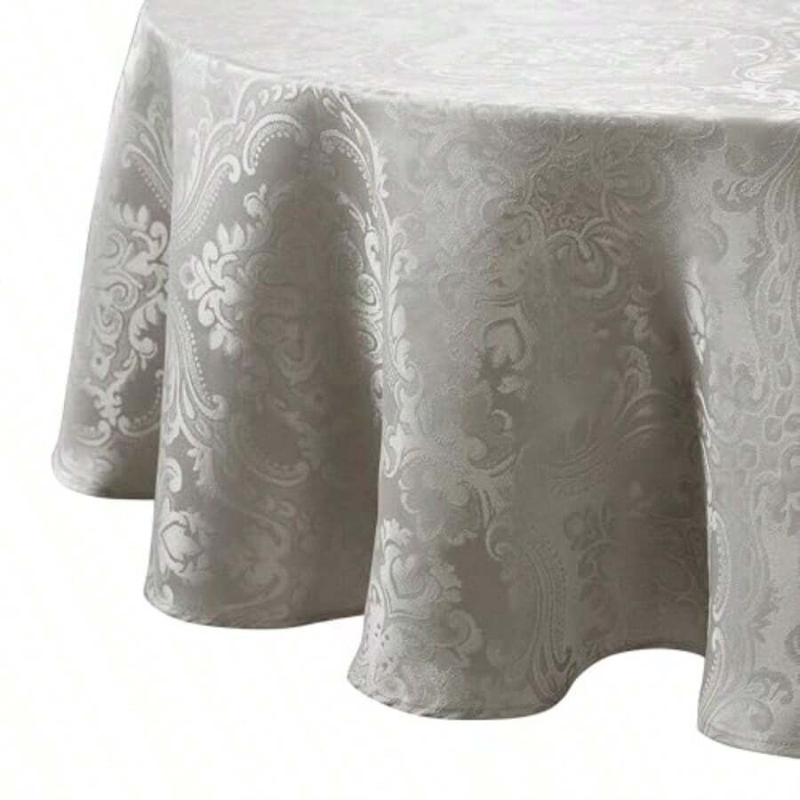 Home Fashions Caiden Elegance - Mantel de Tela Resistente al Agua a Las Manchas y a Las Arrugas Redondo de 70 Pulgadas Plateado - Pago - Ver 1