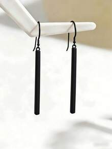 1 Pair Women's Fashion Geometric Shiny Bar Earrings, Minimalist Versatile Earrings For Daily And Casual Wear - Black - View 2