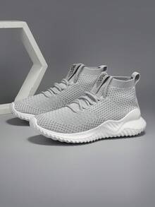 男士休闲透气高帮运动鞋，简约宽头设计，四季皆宜 - 灰色 - 查看 3