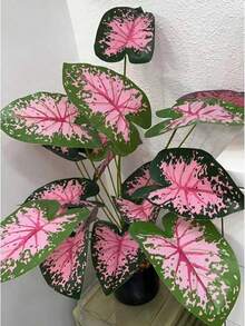 1 buc. 28,34 inch artificiale colorate frunze de taro decor, plantă artificială din frunze de bananier tropicale, potrivită pentru decor de primăvară, grădină de casă, bucătărie, birou, petrecere de nuntă, interior și exterior, Anul Nou, cadou de Ziua Îndrăgostiților (ghiveciul nu este inclus) - Roz + Verde - Vizualizare 7