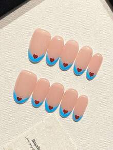 10PCS Handmade Glitter Cat Eye Heart-Shaped French Minimalist Short Press On Nails Suitable For Women, Girls, And Students In Daily Life, Dance Parties, Gatherings, And College Style Press On Nail Art With Jelly Glue And Rubbing Strips As A Gift. - Multicolor - View 3