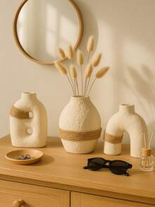 1 pieza Set de Jarrón Texturizado, Diseño Minimalista de Arco y Estructura, Jarrón Decorativo Blanco Crema, Adecuado para Decoración del Hogar, Sala de Estar, Dormitorio, Mesa de Centro - Multicolor - Ver 1