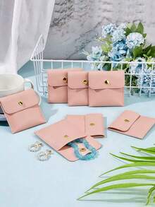 1/5/10 piezas Bolsas de joyería de piel sintética con cierre a presión - Bolsas de regalo de lujo para aretes, collares, pulseras y anillos - Perfectas para almacenamiento y combinación, bolsas de terciopelo cuadradas con cierre a presión, bolsas de joyería de terciopelo, bolsas de regalo de tela, bolsas de embalaje de regalo de collar y pulsera de caramelo, regalo del Día de San Valentín - Multicolor - Ver 4