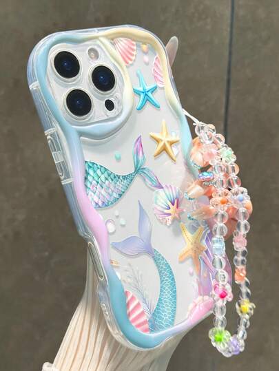 Dolphin Painted Flat Printed Cream Wavy Edge Bracelet Strap Simple Shockproof Thick Phone Protective Case Printed Suitable Compatible With Iphone 17/17 Pro/17 Pro Max/ 16 XR /7/8 15 Pro Max/12 Pro Max/13 Pro Max/14 Pro Max 13 14 11 12P 14 P11 Soft Shell P12 Anti-Drop XS.XR /78P.78GES2, Suitable For A134G A22 A21S A514G A52 S22 ULTRA A335G, A34 A35 Suitable For 10 Note 114G 11 Lite A53 TPU A14 /A23/S23 ULTRA S24 A14 A15 S23 A73 A55 A54 Phone Case