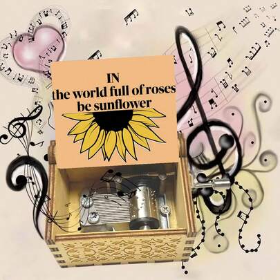 Ayçiçeği Şeklinde Ahşap Müzik Kutusu - El Krankıyla "Sen Benim Güneş Işığımsın" Şarkısını Çalıyor, İlham Verici "Güllerle Dolu Bir Dünyada Bir Ayçiçeği Ol" Yazısı İşlenmiş Müzik Kutusu, Kızınız, Arkadaşınız veya Öğrenciniz İçin Doğum Günü, Mezuniyet veya Teşvik Hediyesi Olarak İdealdir