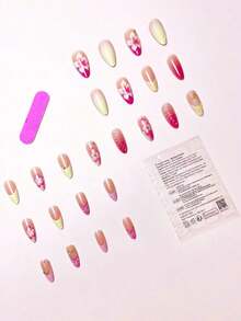 24Pcs/Set Almond-Shaped French Elegant 3D Ocean Style Starfish Waterdrop Flower Decor Full Coverage Press-On Nails With 1Pc Jelly Gel And 1Pc Nail File, Perfect For Romantic Daily Date Looks Nail Supplies Nails - 多色 4 - 查看 3