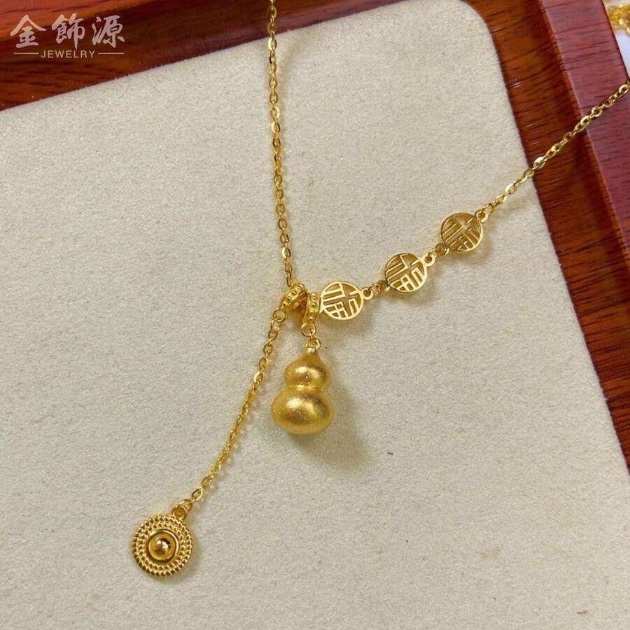 High Color Retention Fortune Gourd Necklace, Same Style As In Gold Shops, Ancient Sand Gold Plated With , Versatile Necklace For Wholesale - Gold Shop Same Style Gourd Necklace D1-14 - View 1