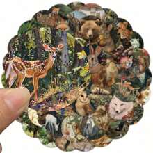 50pcs Vintage Forest Animals & Plants Round Stickers, Aesthetic Cartoon Cute Vinyl Decals Suitable For Water Bottles, Laptops, Phones, Skateboards, Guitars, Luggage, Scrapbooks, Helmets, Bicycles, Motorcycles, Cars, Backpacks For Halloween, Christmas, Thanksgiving, Easter Party Decorations And Gifts - 多色 - 查看 4