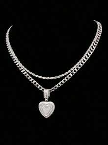 2pcs/Set - 1pc Cubic Zirconia Heart Pendant & 2pcs Stainless Steel Necklaces, Women's Hip Hop Pendant Necklace, Fashionable Retro Pendant Necklace, Suitable For Daily Wear Or Parties, Valentine's Day Gift 1YNA - 黃金 - 查看 6