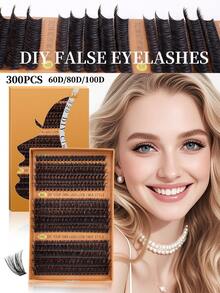 300pcs/15 Rows DIY Eyelash Extension 8-16mm Thick D-Curl Eyelash Extension Clusters, 60D 80D 100D Lash Clusters, Suitable For DIY Eyelash Extension At Home - D - View 4