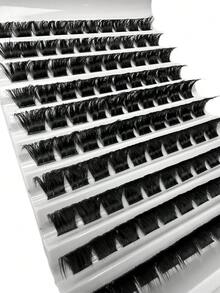 10排100片浓密假睫毛，200D密度假睫毛，单层蓬松假睫毛套装，超长假睫毛套装，D卷翘假睫毛套装，10-18毫米浓密睫毛簇，适合新手，日常妆容，派对妆容，打造浓密卷翘迷人睫毛，睫毛簇，单片假睫毛，假睫毛，混合长度，猫眼妆效，可重复使用 - D - 查看 5