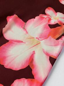 优雅浪漫性感休闲度假约会碎花蕾丝连衣裙，夏季连衣裙，女士优雅连衣裙，休闲长裙，夏季度假装扮，碎花连衣裙 - 酒紅色 - 查看 9