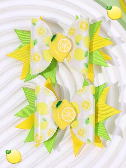 2pcs Lemon Hair Bow Clips For Girls,Sparkly Glittert Bow Hair Clips,Alligator Clips Fruit Theme Party Bowknot Barrettes Cute Hairpins Girls Teens Hair Accessories For Daily Life