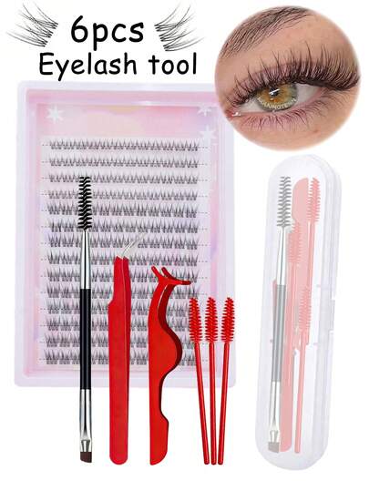 6pcs/3pcs Professional Eyelash Care Tool Set With A Transparent Storage Box - Includes Precision Curved Eyelash Tweezers, Eyelash Comb, Double-Ended Eyelash Brush And Eyebrow Pencil, With Ergonomic Design And Anti-Slip Handle, Making It Easy To Perform Precise Eyelash Extension Operations; Constructed With Durable Plastic And Metal Materials; Brightly Colored Red Appearance;