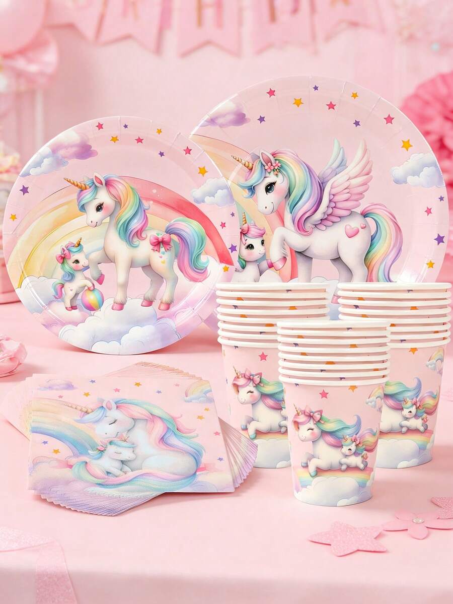 40 pezzi Set di stoviglie per festa a tema unicorno, stoviglie monouso, contenitori per alimenti monouso, piatti monouso, tovaglioli, bicchieri monouso, forniture per feste di compleanno, decorazioni per feste di compleanno, decorazioni per la casa, decorazioni per la cucina, decorazioni per la tavola, decorazioni per feste di compleanno, decorazioni per matrimoni, decorazioni per festa di nascità, decorazioni per addii al nubilato, decorazioni per rivelazione del sesso