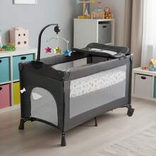 Bebezo Cunas Bebes Con Mosquitero, Corral Para Bebe Negro Gris Oscuro - Negro - Ver 9