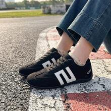 2026 Spring/Summer Unisex Formula Racing Casual Suede Sneakers, Round Toe Lace-Up Flat Soft Sole Retro Thin Vulcanized Shoes, Black - Black - View 3
