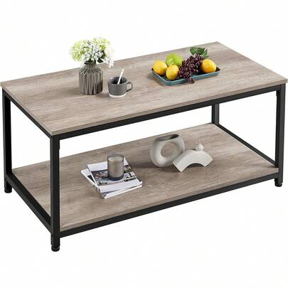 Industrial Coffee Table, Large Side Table With Metal Leg And Storage Shelf, 100x50x45cm