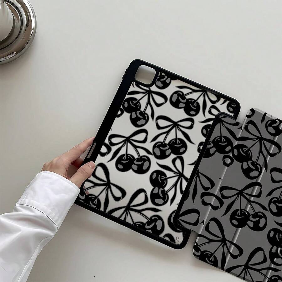 Funda transparente de cristal acrílico con patrón de lazo de cereza de dibujos animados, a prueba de golpes, adecuada para iPad de 7.ª, 8.ª y 10.ª generación (10.2 pulgadas), con ranura para lápiz, compatible con la función de suspender/activar, opción de regalo ideal - Multicolor - Ver 1