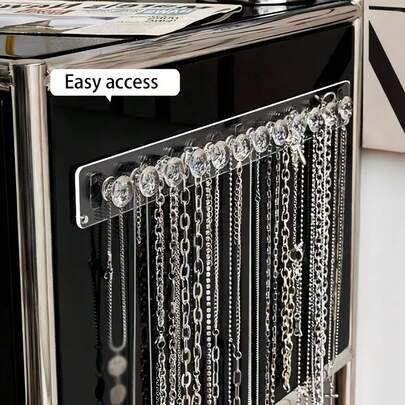 3 قطع رف تخزين مجوهرات شفاف قابل للتثبيت على الحائط - خطاطيف متعددة للعرض، مناسب للقلائد والأساور والأقراط - مناسب جدًا لطاولات الزينة وخزائن المرايا والمنازل. إنه ضروري لتنظيم التخزين والرحلات العطلات
