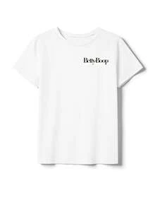 Whysmera SHEIN X Betty Boop 女士圆领卡通字母印花休闲百搭日常短袖T恤 - 白色 - 查看 4