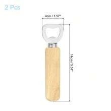 1pc Wooden Handle Stainless Steel Beer Bottle Opener, Bartender Style Engraved Bottle Opener, Suitable For Bar, Kitchen, Home And Restaurant - Beige - View 6