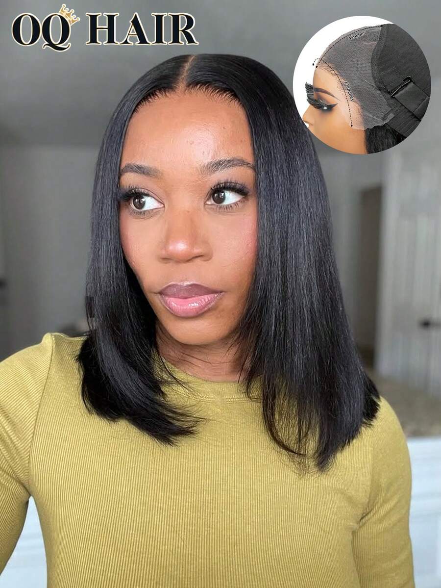OQ 13x4 Lace Front Wig, Upgraded Straight Bob Wig, 180% Density, 8-16 Inch Pre-Plucked Hairline Lace Front Wig, Natural Color, 100% Human Hair, Glueless, No Glue, No Decoration, Halloween Wig, Christmas Wig, Y2K Style Wig, Christmas Gift, Women Hair Accessory, 100% Human Hair, Daily Wear, Fast Shipping - SNatural - View 1