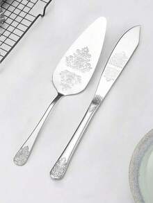 Flower-Style Stainless Steel Knife And Cake Spoon Set 2 Pieces, Suitable For Wedding And Christmas Cake, Bread Knife, Pizza Spoon, School Supplies,Mother's Day Gifts, Women's Day Gifts - View 2