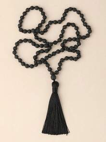 6mm Tourmaline Mala Beads Knotted Necklace Women Men Japamala 108 Beads Yoga Meditation Prayer Jewelry Tassel Charm Bohemian Vintage Jewelry - 黑色 - 查看 8