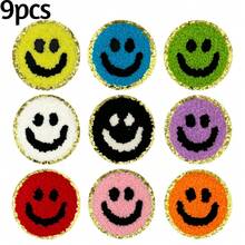 [4/9/15pcs Joyful Face Embroidered Patches] Joyful Face Chenille Embroidered Patches, Self-Adhesive Appliques For DIY Clothing And Accessories - Multicolor - View 10