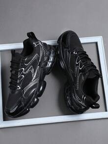 男士低帮运动鞋，休闲跑步鞋，慢跑鞋，步行鞋，时尚渐变红色运动鞋，网球街头服饰 - 黑色 - 查看 1