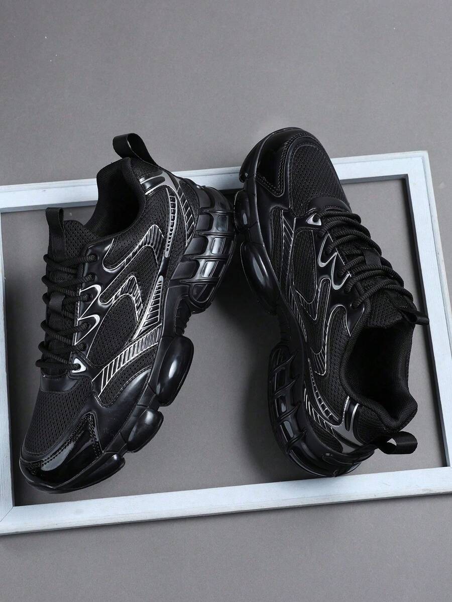 男士低帮运动鞋，休闲跑步鞋，慢跑鞋，步行鞋，时尚渐变红色运动鞋，网球街头服饰 - 黑色 - 查看 1