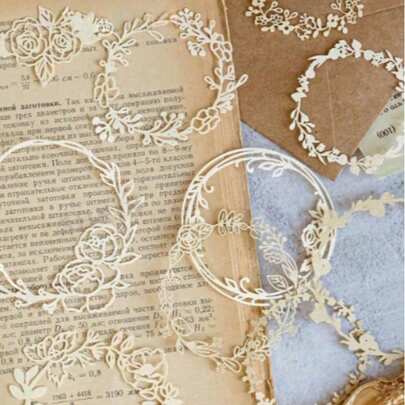 复古美学镂空花卉相框纸，卡通文具可爱创意趣味，适用于DIY剪贴簿、拼贴画、子弹笔记、笔记本、手工艺品、返校用品、冬季用品、感恩节、圣诞节、沙特国庆日、生日、节日、新年、情人节、送给男友/女友的礼物、成人用品