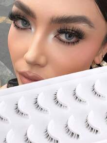 10 Pairs Cartoon-Style Natural Lengthening Lower Lashes, Delicate Makeup, Versatile False Eyelashes - Black - View 2