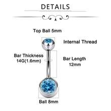 2 chiếc khuyên rốn ren trong G23 bằng hợp kim titan, trang sức xỏ rốn ngắn 14G - Khuyên rốn - Xem 6