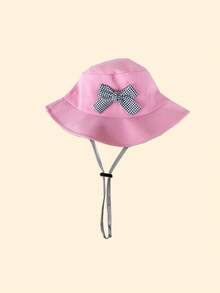 可爱格纹蝴蝶结渔夫帽，女婴款，可调节宽檐防晒帽，带下巴系带，适合户外和海滩佩戴 - 蝴蝶結 - 查看 20