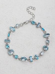 1pc Sweet Blue Zirconia Inlaid Bracelet, Luxury Fashion Versatile Friendship Gift - Blue - View 3