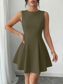 PRETTYGARDEN Women's Summer Dresses Elegant Sleeveless Boat Neck A Line  Formal Cocktail Party Wedding Guest Graduation Vacation Mini Dress Club Outfits For Women - 軍綠色 - 查看 3