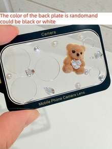 Cute 3D Bear Crystal Pearl Scratch-Resistant Transparent Base Camera Lens Protector, Suitable For IPhone 17 ProMax 17 Pro, Durable Clear Protective Layer Camera Lens Cover - Light Brown Heart-shaped Teddy Bear - View 4