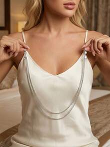 1件装性感橡胶吊坠多款式假乳环，可调节双链设计，适合女性日常佩戴和派对穿着 - 銀色 - 查看 4