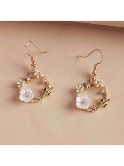 Korean Style Fashion Wreath Silver Needle Earrings, Fairy Flower Ear Jewelry 5ALV 0CSA