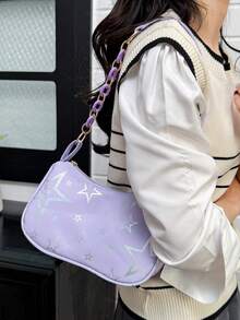 Bolso de mujer tipo baguette, diseño minimalista de cadena y estrella de cinco puntas, primavera/verano 2026 - Morado - Ver 7