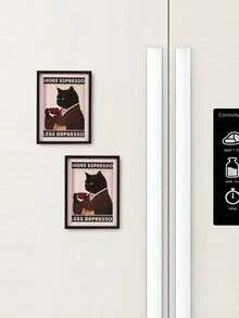 1pc Black Cat Drinking Coffee Design Wooden Refrigerator Magnet, Craft Gift Suitable For Home Fridge And Mailbox Decoration! - one-size - View 8