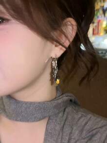 1对时尚金属水滴亮片花朵耳环，优雅独特的流苏耳环，女士款 - 白K - 查看 3