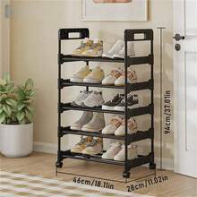 Wheeled Multi-Tier Shoe Rack - Compact Design, Sturdy Metal Frame In Black & White, Suitable For Entryway, Apartment, Dorm - Easy Assembly, No Electricity Needed, Minimalist Storage Solution | Movable Structure, Shoe Organizer - View 4
