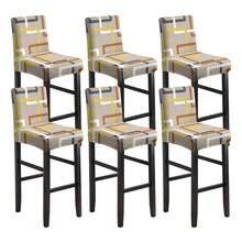 1/2/4/6pcs Stretch Printed Bar Stool Chair Covers, Home & Hotel Use - Square Lines - View 7