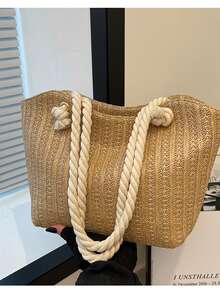 Popular Large-Capacity Grass-Weave Ins Style Tote New Fashion 2026 Braided Versatile Thick Rope Crossbody Bag - Brown - View 8